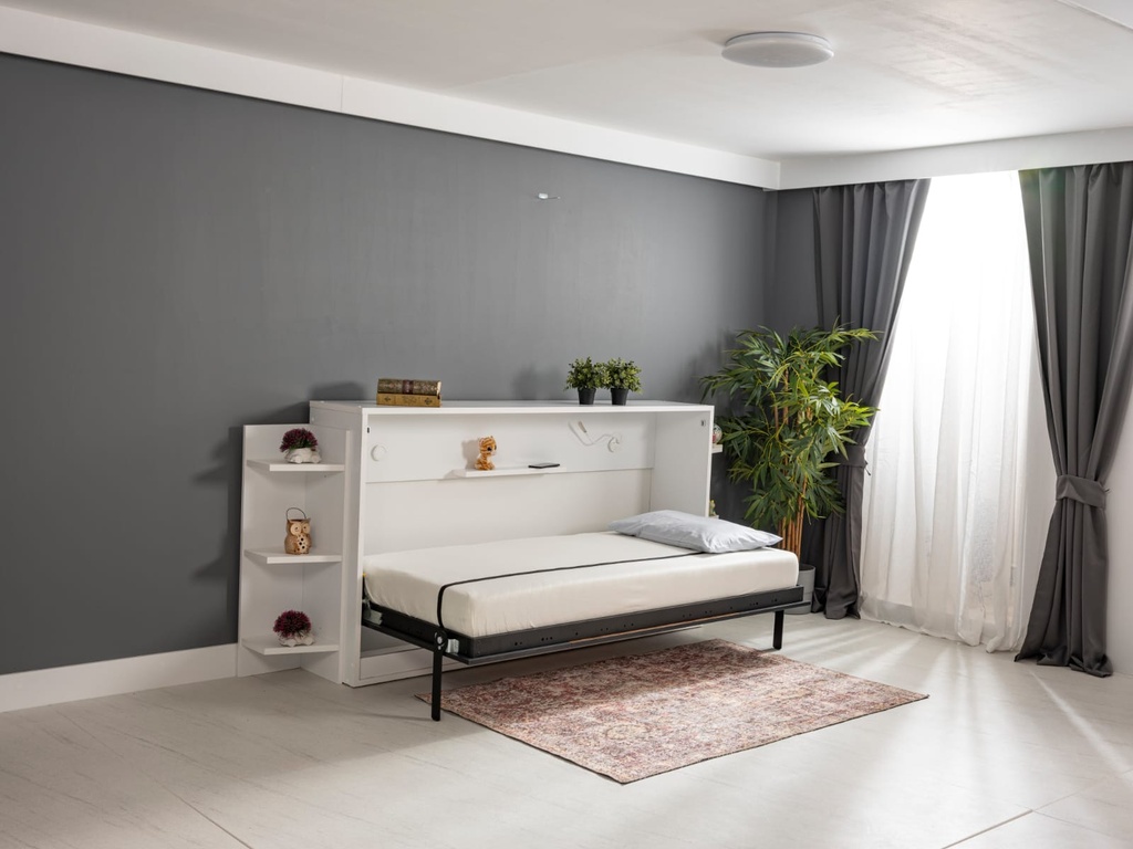 lit escamotable horizontal une place déplié avec étagère multiple compatible